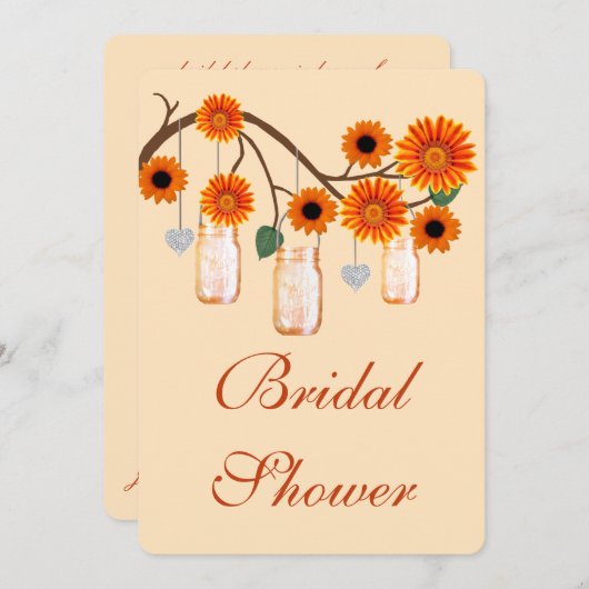 Orange Fleurs Mason Jars Invitation douche nuptial (Devant / Derrière)