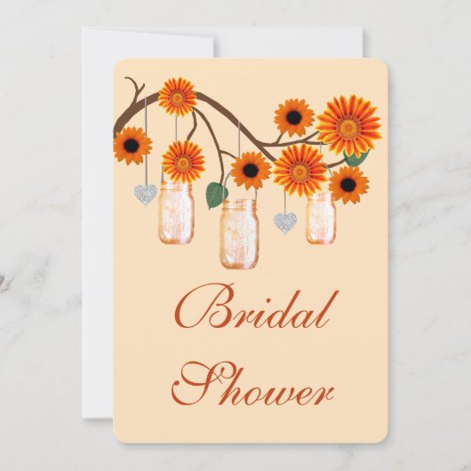 Orange Fleurs Mason Jars Invitation douche nuptial (Devant)