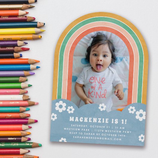 Orange Floral Arc-en-ciel Invitation d'anniversair