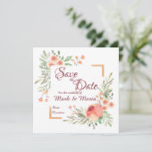 Orange floral Enregistrer la date Invitation (Debout devant)