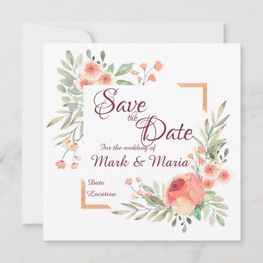 Orange floral Enregistrer la date Invitation (Devant)