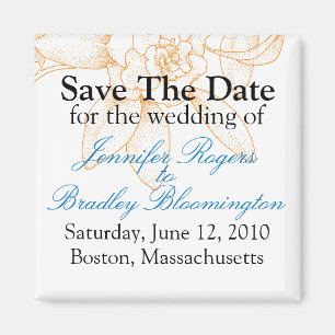 Orange Floral Enregistrer La Date Mariage Magnets 