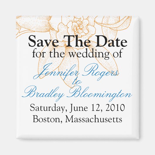 Orange Floral Enregistrer La Date Mariage Magnets  (Devant)