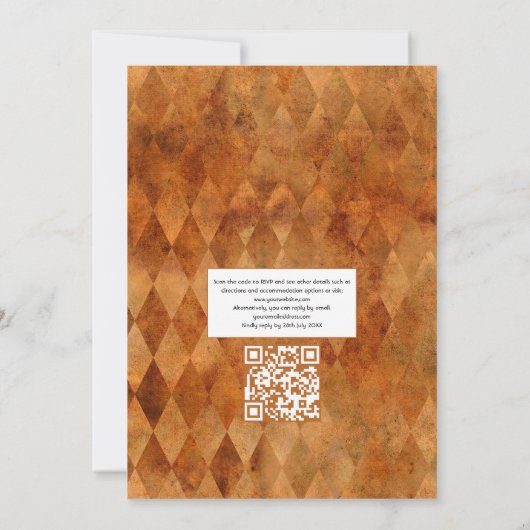 Orange Floral gothique Mariage QR Code Invitation (Dos)