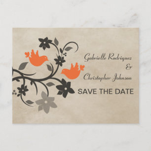 Orange Floral Lovebirds Enregistrer la date Carte 