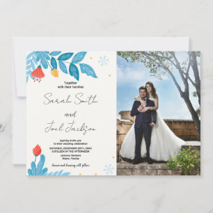 Orange Floral Neige Invitations avec photo