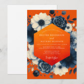Orange Floral Opulence Wedding Kaart (Voorkant / Achterkant)