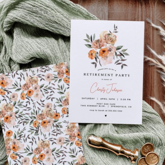 Orange Floral Retraite Party Invitation