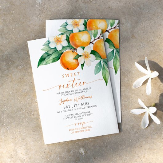Orange Floral Sweet 16 Anniversaire Invitation