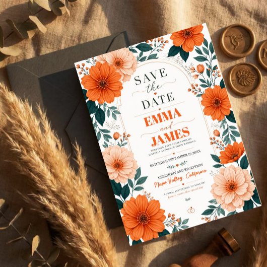 Orange Floral Wedding Invitation