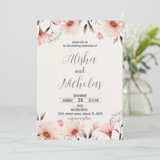 Orange Floral Wedding Invitations (Debout devant)