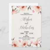 Orange Floral Wedding Invitations (Devant / Derrière)
