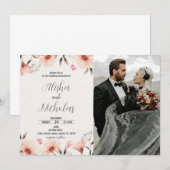 Orange Floral Wedding Invitations avec photo (Devant / Derrière)