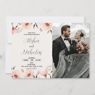 Orange Floral Wedding Invitations avec photo