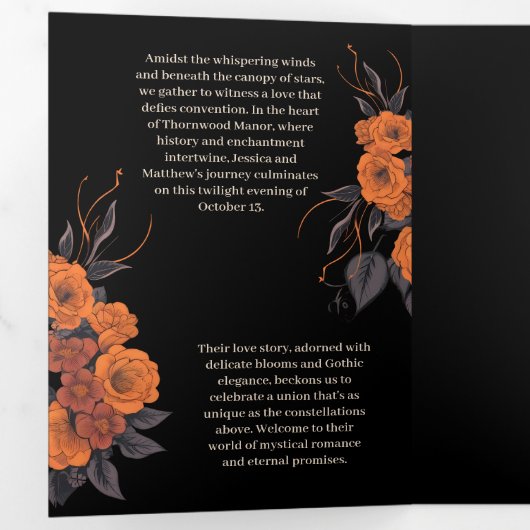 Orange Flower Complete Trifolded Wedding programme (Intérieur en premier)
