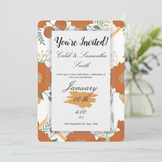 Orange Flower Wedding Invitation (Debout devant)