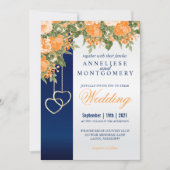 Orange Flowers et Navy Blue Invitation (Devant)