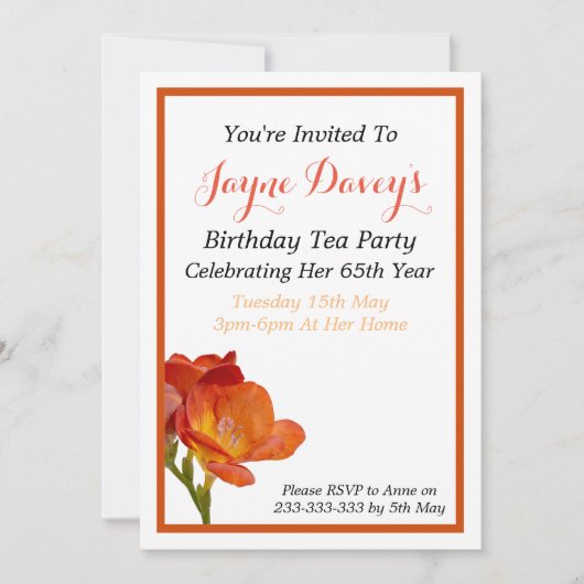 Orange Freesia Flower Invitation d'anniversaire (Devant)