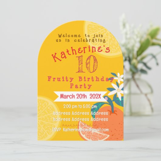 Orange Fruité Invitation Anniversaire (Debout devant)