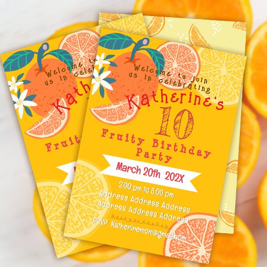 Orange Fruité Invitation Anniversaire
