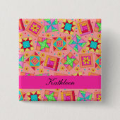 Orange Fuchsia Patchwork Quilt Blocks Nom Badge (Devant)