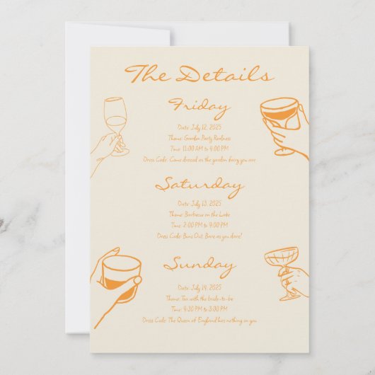 Orange Fun Beach Bachelorette Week-end Invitation (Dos)