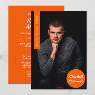 Orange Geometry Graduation Photo Invitation