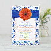 Orange Gerber Cobalt Floral Faire-part de mariage (Debout devant)