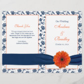 Orange Gerber Daisy Navy Mariage damassé Programme (Devant)