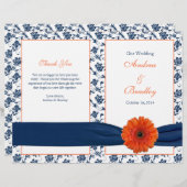 Orange Gerber Daisy Navy Mariage damassé Programme (Devant / Derrière)