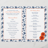 Orange Gerber Daisy Navy Mariage damassé Programme (Dos)
