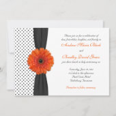 Orange Gerber Daisy Polka Dot Faire-part de mariag (Devant)
