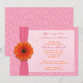 Orange Gerber rose Floral Invitation à la douche n (Devant / Derrière)