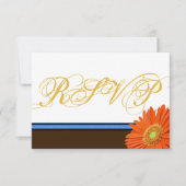 Orange Gerbera Brown bleu avec script or RSVP (Devant)
