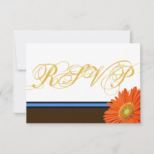 Orange Gerbera Brown bleu avec script or RSVP (Devant)