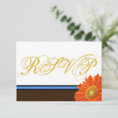 Orange Gerbera Brown bleu avec script or RSVP (Debout devant)