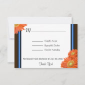 Orange Gerbera Brown bleu avec script or RSVP (Dos)