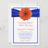 Orange Gerbera Daisy Faire-part de mariage bleu (Devant)