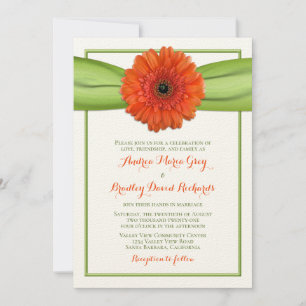 Orange Gerbera Daisy Faire-part de mariage vert