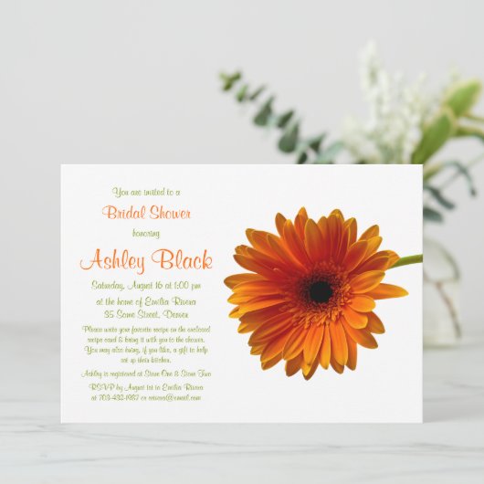 Orange Gerbera Daisy Invitation nuptiale douche (Debout devant)