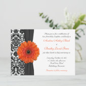 Orange Gerbera Daisy Mariage damassé Invitation (Debout devant)