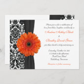 Orange Gerbera Daisy Mariage damassé Invitation (Devant / Derrière)