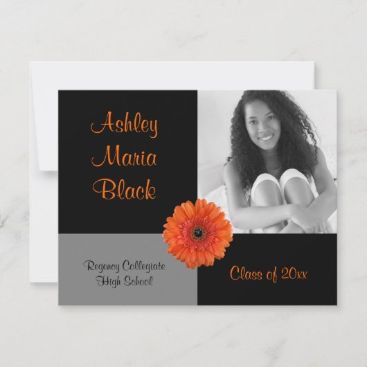 Orange Gerbera Daisy Photo Graduation Invitation (Devant)