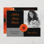 Orange Gerbera Daisy Photo Graduation Invitation (Devant / Derrière)