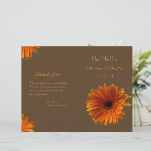 Orange Gerbera Daisy Wedding Programme (Debout devant)