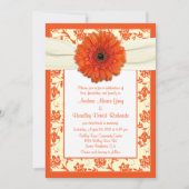 Orange Gerbera Ivory Floral Faire-part de mariage (Devant)