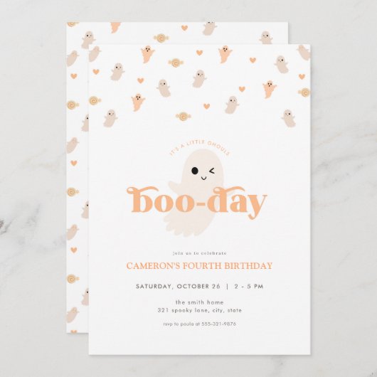 Orange Ghost Halloween Anniversaire Invitation (Devant / Derrière)