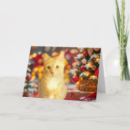Orange Ginger Cat Cute Christmas Feestdagen Kaart