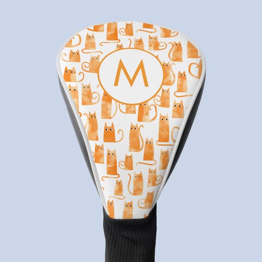 Orange Ginger Cat Watercolor Monogram Golfheadcover