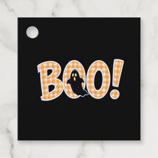 Orange Gingham BOO Ghost Bedankjes Labels (Voorkant)